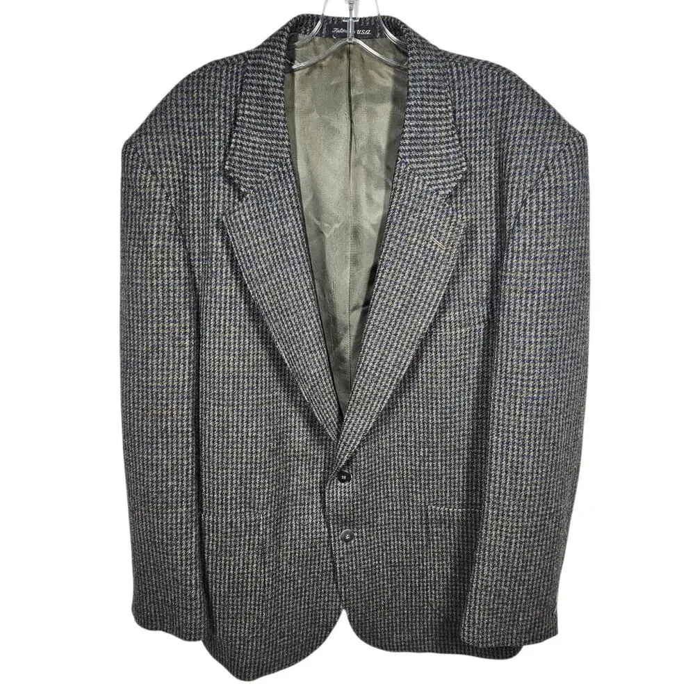 Vintage Woolrich Men's Wool Blend Blazer Sport Coat Gray Houndstooth Size L